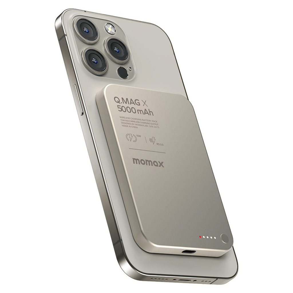 MOMAX Q.Mag X Magnetic Wireless Power Bank 5000mAh - TITANIUM GOLD