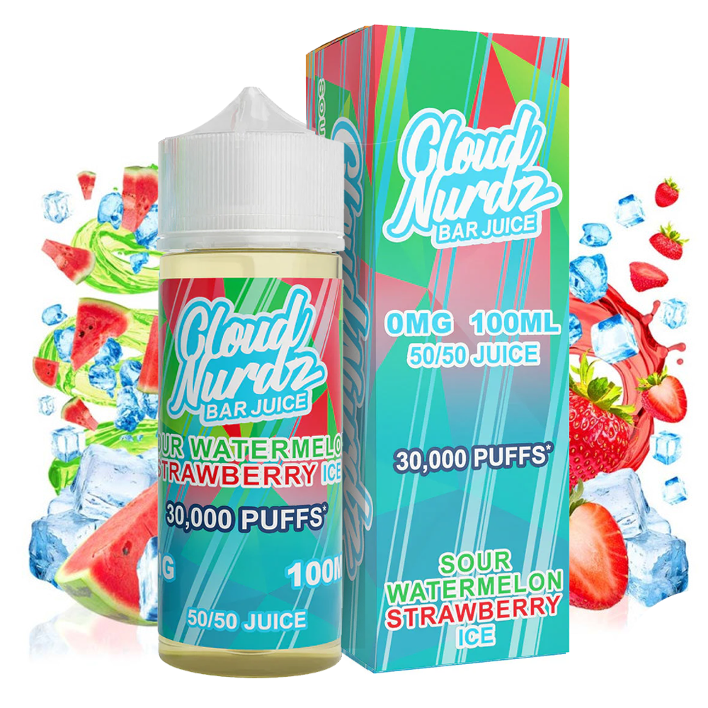 Cloud Nurdz - Sour Watermelon Strawberry Ice 100ml Shortfill  House Of  Clouds
