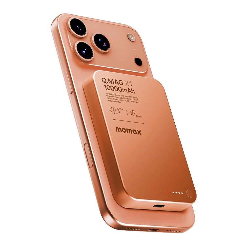 MOMAX Q.MAG X1 10000mAh Magnetic Power Bank Aluminum Alloy+Tempered Glass Slim Battery Pack - Orange