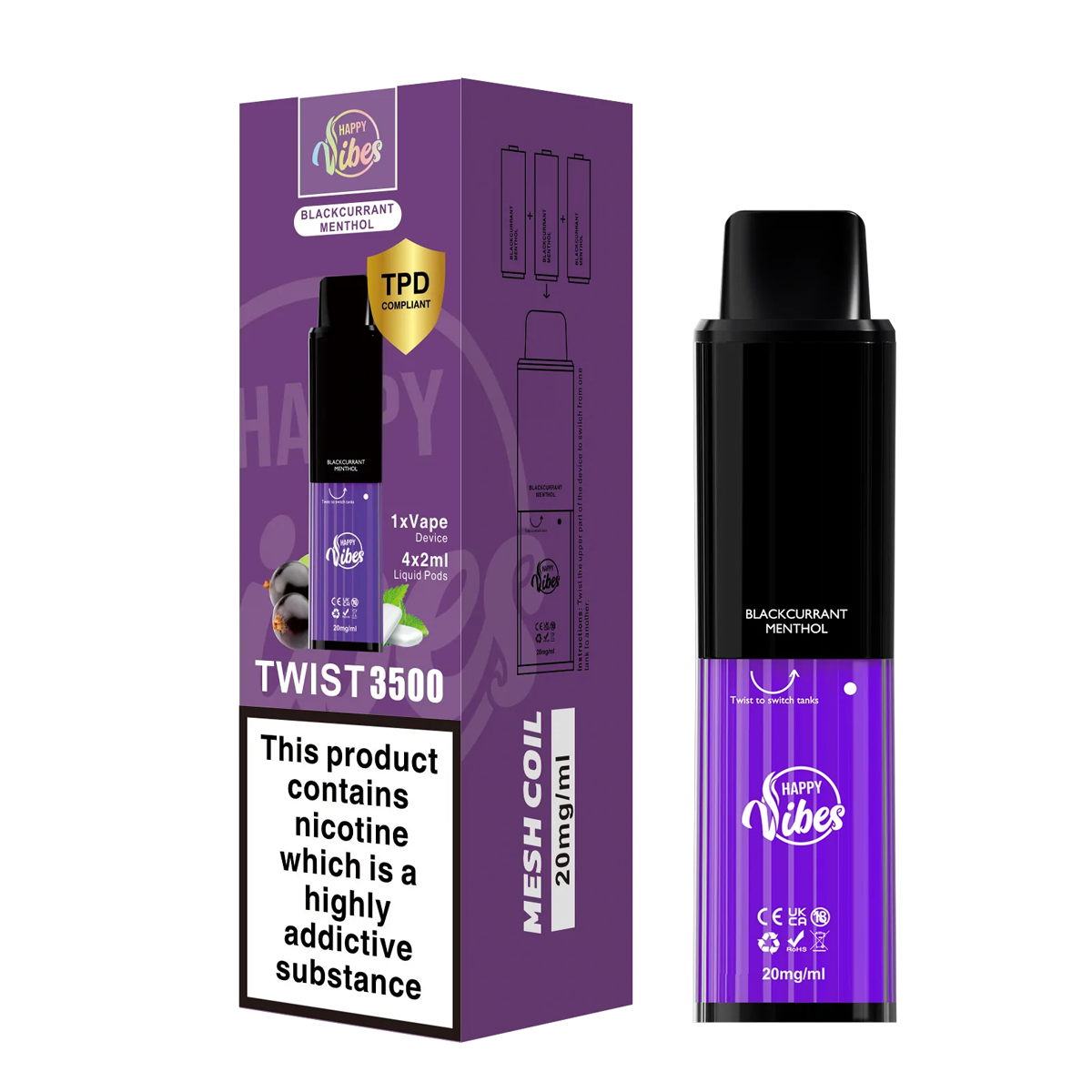 Happy Vibes Twist 3500 - Blackcurrant Menthol 20mg